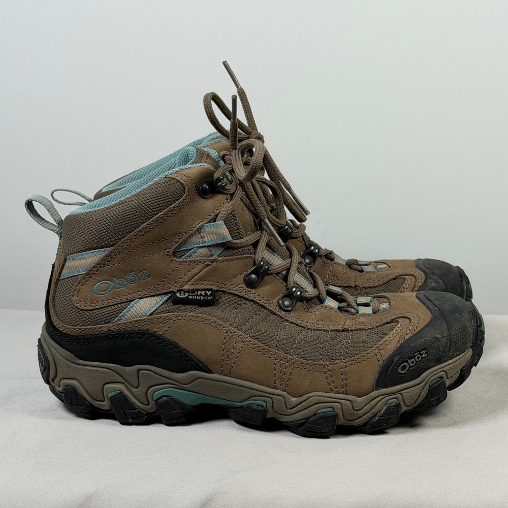Oboz Bridger Mid B-DRY Waterproof Hiking Trail Boots Brown Teal Womens Size 8 - Picture 8 of 16